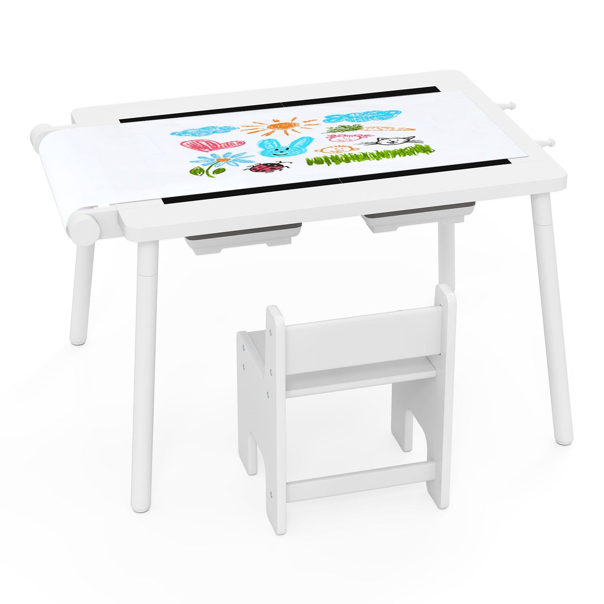 Sensory Table and Chair Set for Kids 2-8 with Foldable Bins-White