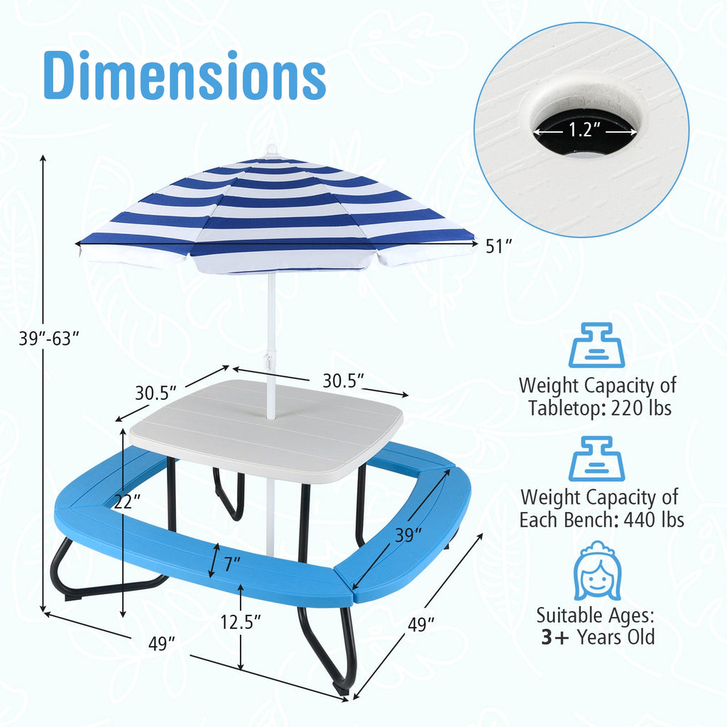 Toddler Outdoor Activity Table with Adjustable and Collapsible Umbrella-White