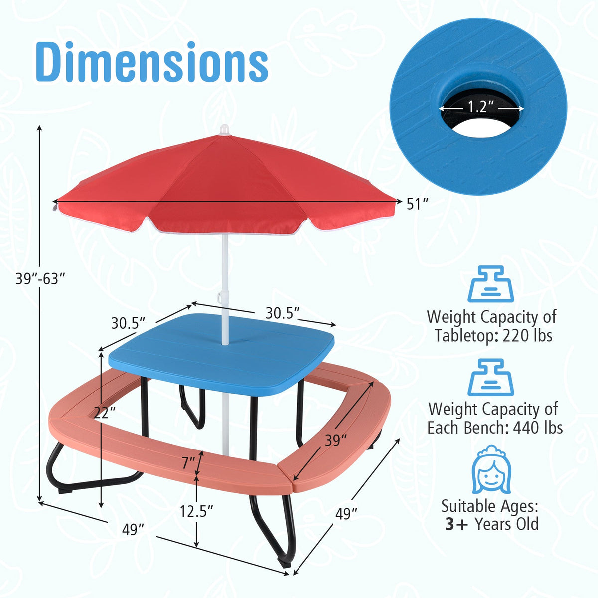 Toddler Outdoor Activity Table with Adjustable and Collapsible Umbrella-Blue