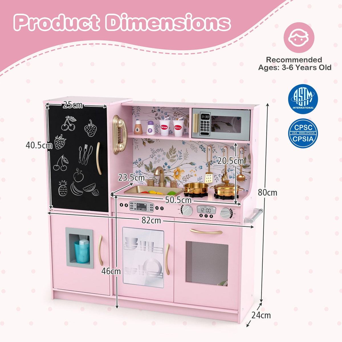 Toddler Pretend Play Kitchen for Boys and Girls 3-6 Years Old-Light Pink