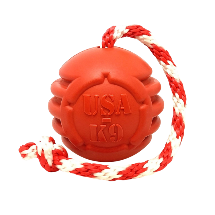 USA-K9 Stars and Stripes Rubber Dog Toy | K9 Handler Reward Toy | Red | USA Made