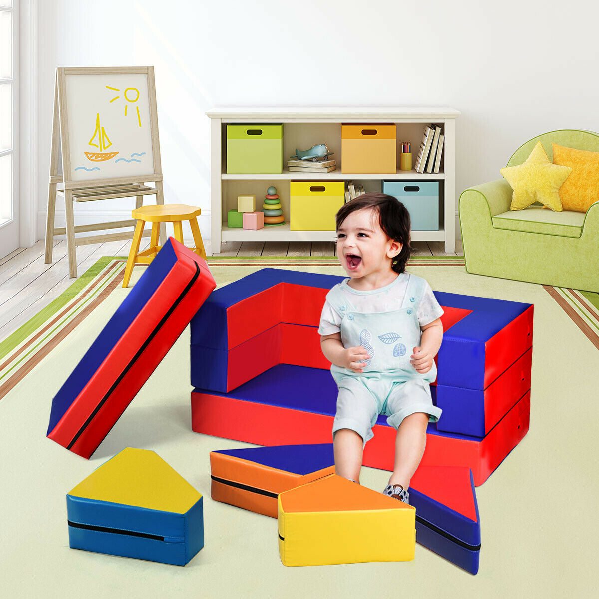 8 Pieces 4-in-1 Crawl Climb Foam Shapes Toddler Kids Playset