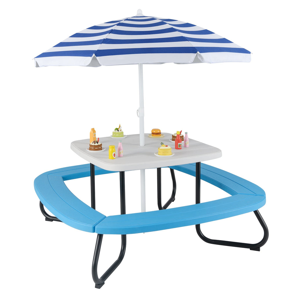 Toddler Outdoor Activity Table with Adjustable and Collapsible Umbrella-White
