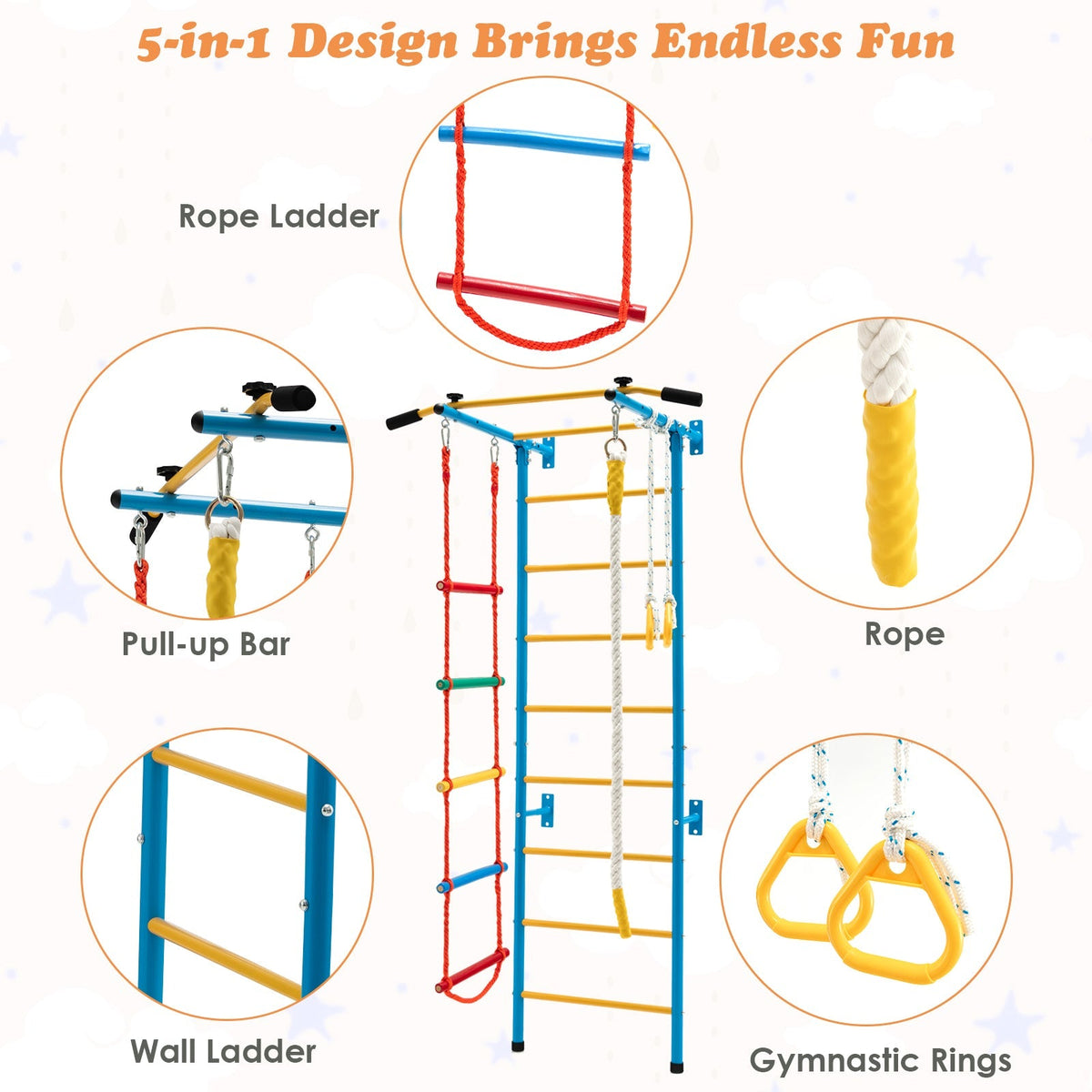 5-in-1 Swedish Ladder with Folding Baby Play Mat for Solid Wall