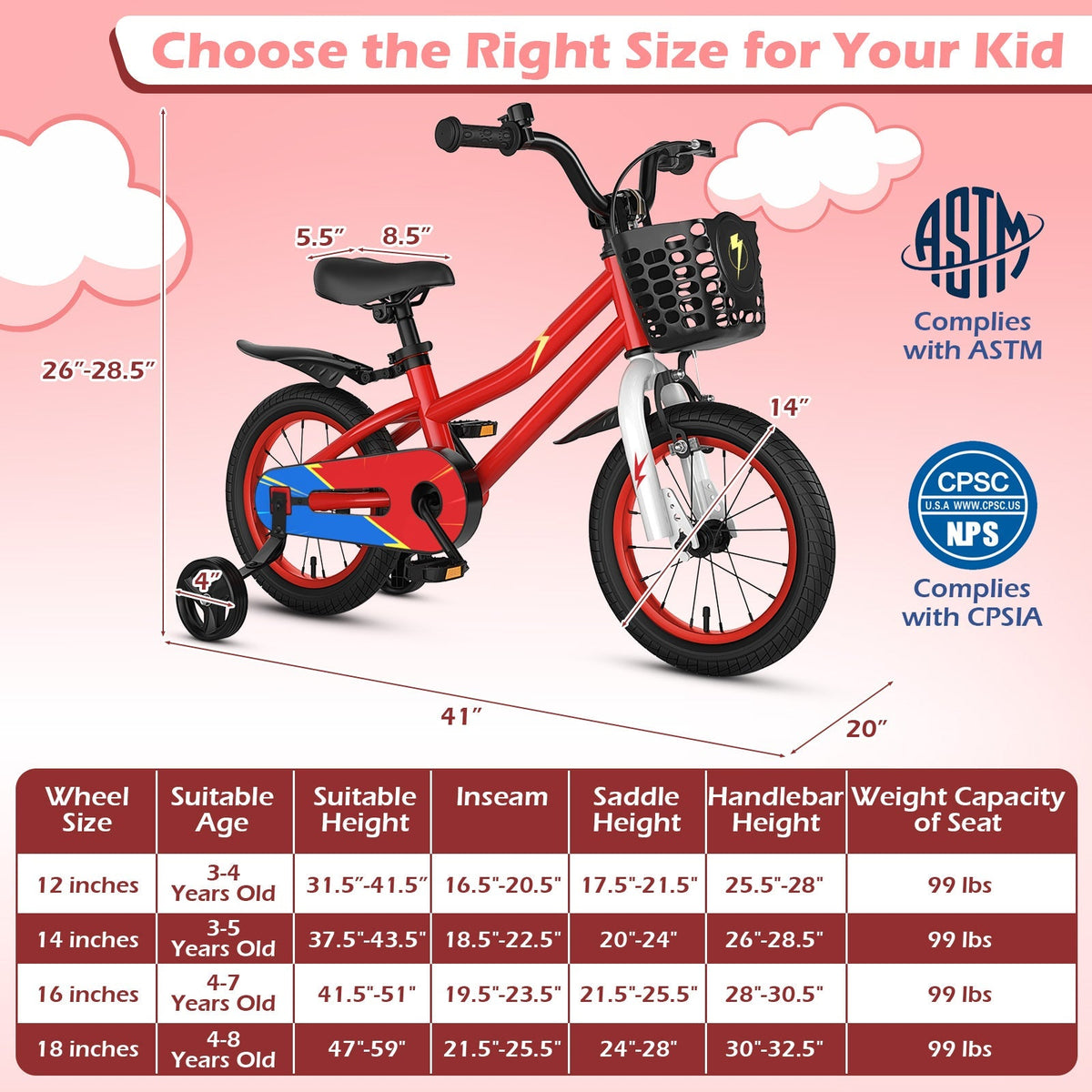 14 Inch Kids Bike Red with Pink Helmet Protective Set