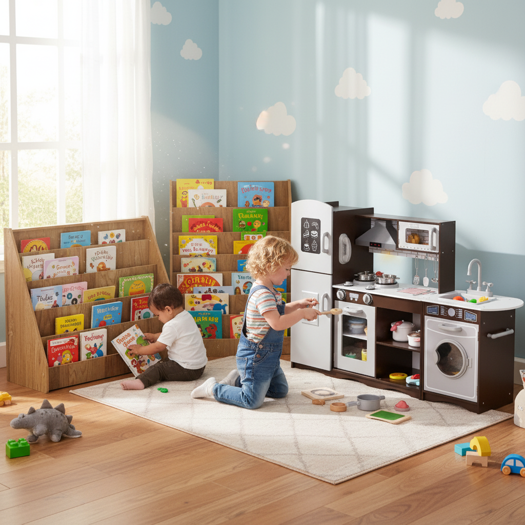 Kids Toy Storage & Pretend Play Kitchen Bundle
